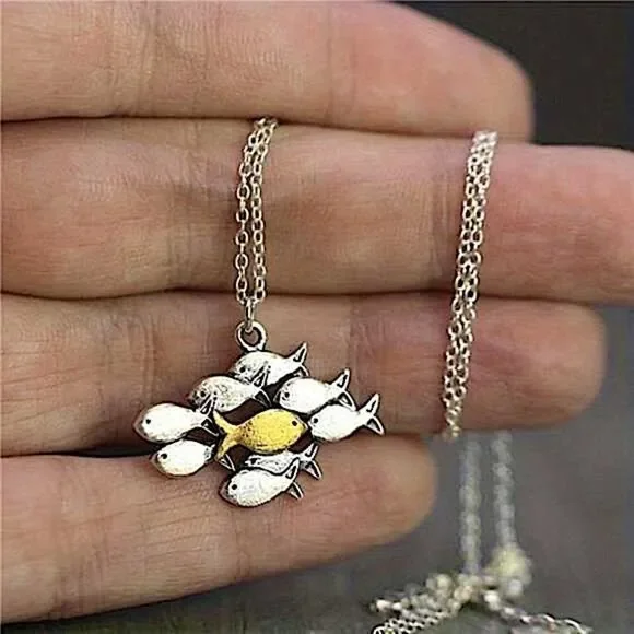 Ocean Inspired Fish Pendant Necklace Individuality Statement Silver Gold Tone - Picture 7 of 7